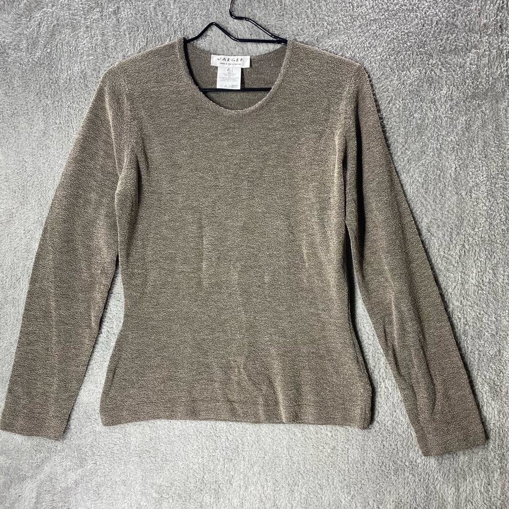 JAEGER Vintage Brown Shirt Womens Size Medium Wool Long Sleeve Pullover Top